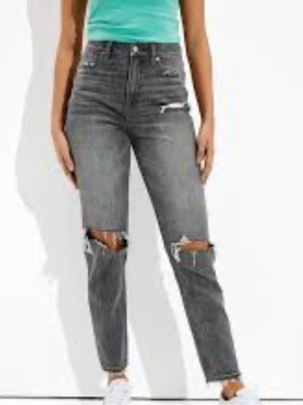 AE Ripped Mom Jeans Size 00 – Gray High Rise Distressed